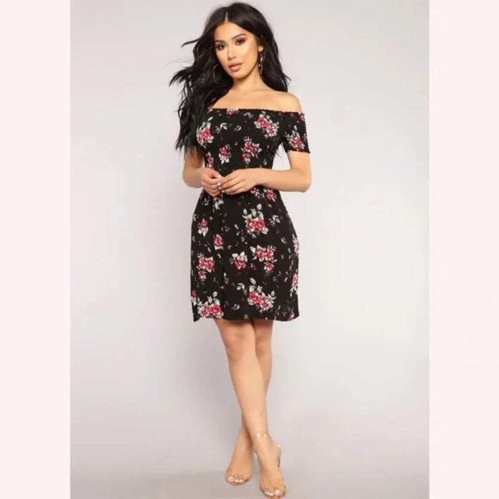 Ambiance Red and Black Off-Shoulder Mini Dress